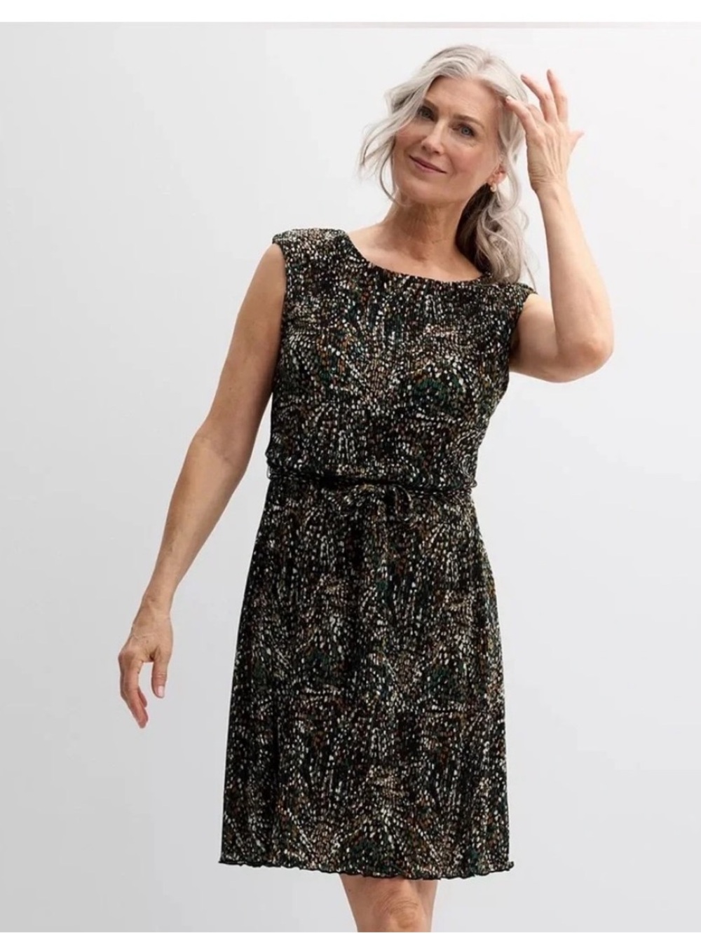 connected apparel Black Speckled Tie-Waist Midi Dress with Multicolor Dots